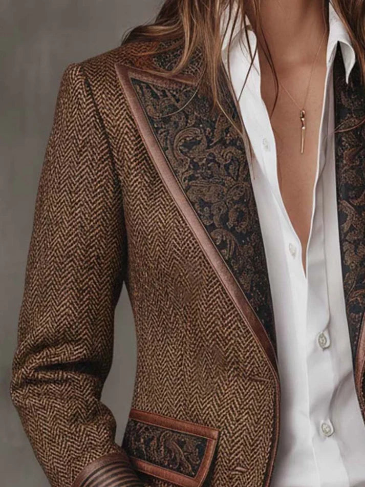 Consuelo | Blazer de espiga con inserciones estampadas