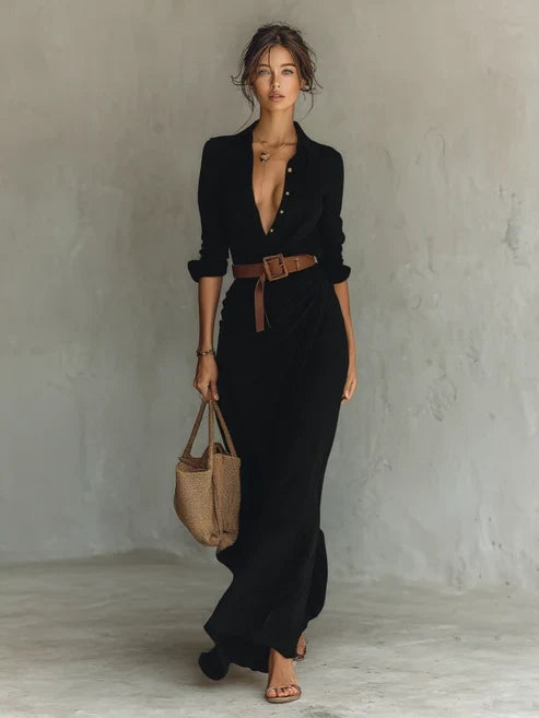 Costanza | Vestido maxi con cuello solapa