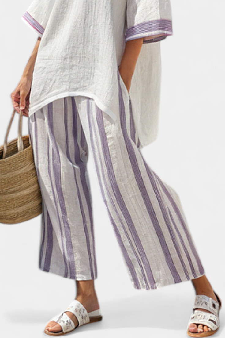 Luxmere | Blusa cómoda y relajada y pantalones de bambú de rayas