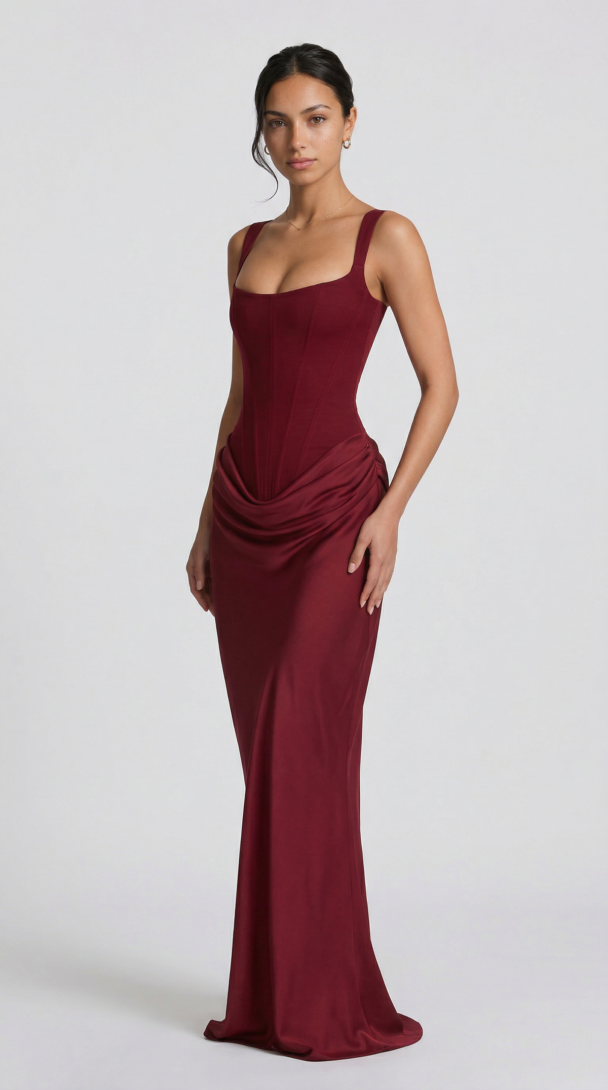 Julie | Vestido maxi de corte reloj de arena - Burdeos