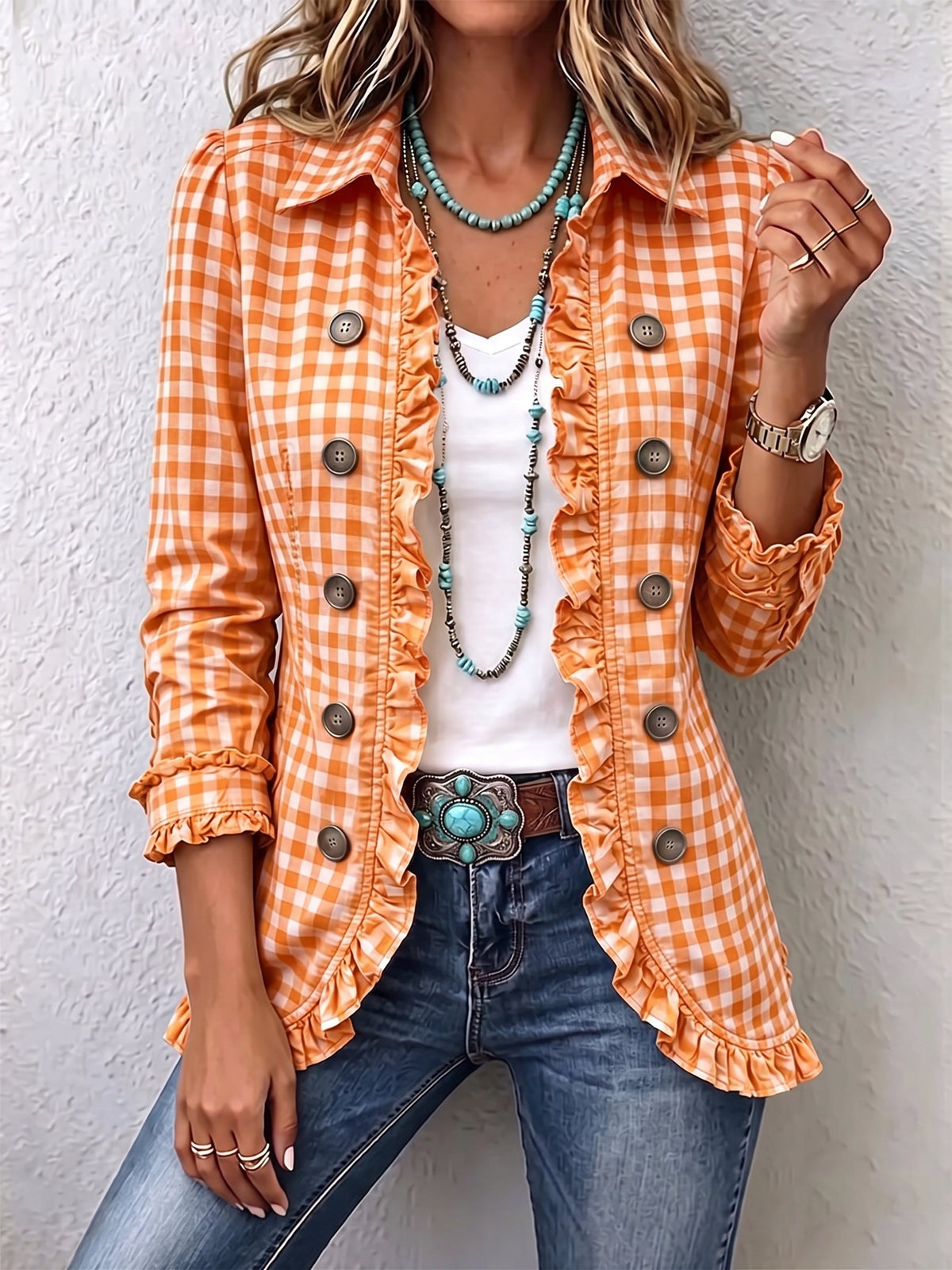 Encarna | Chaqueta de cuadros vichy con volantes