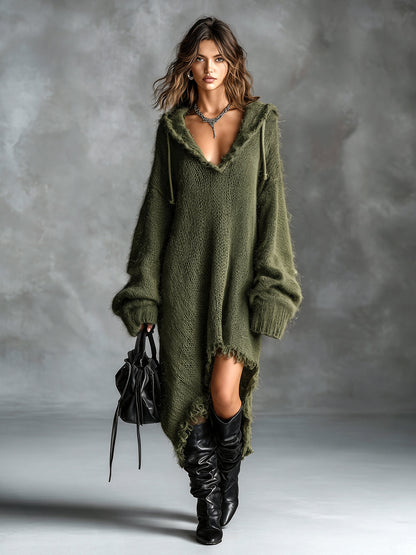 VESTIDO DE PUNTO AFELPADO CON CAPUCHA