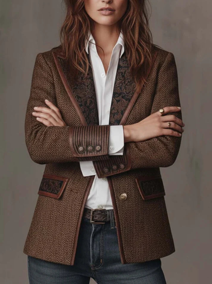 Consuelo | Blazer de espiga con inserciones estampadas