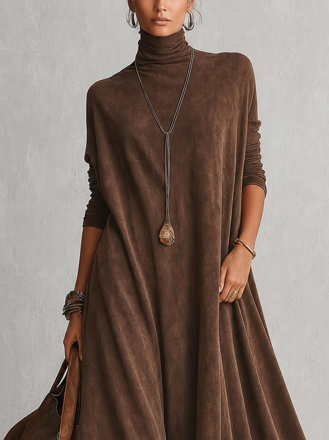 Paloma | Vestido largo efecto ante con bajo de encaje