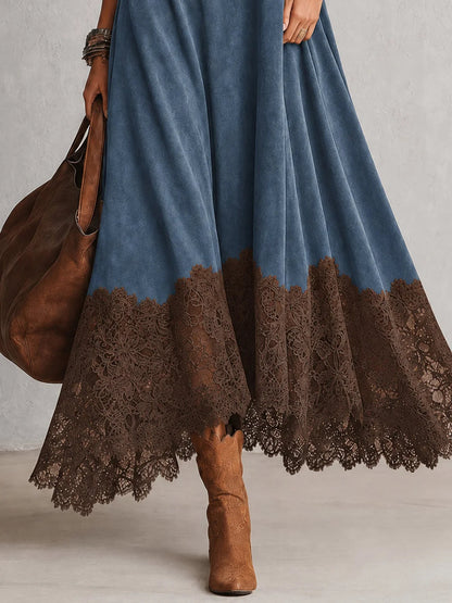 Paloma | Vestido largo efecto ante con bajo de encaje