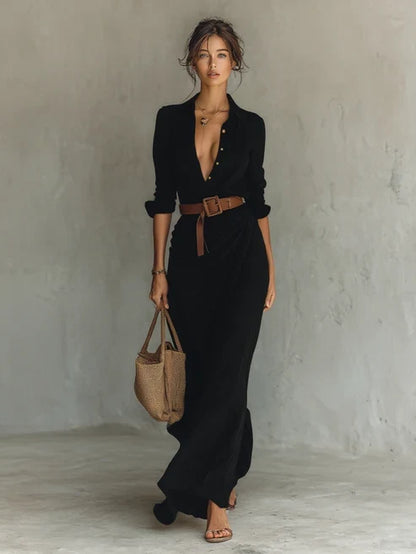 Costanza | Vestido maxi con cuello solapa