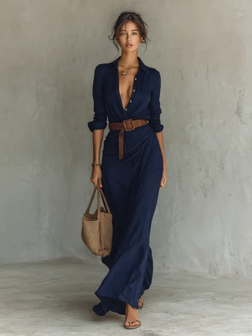 Costanza | Vestido maxi con cuello solapa