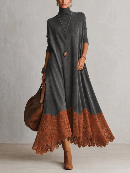 Paloma | Vestido largo efecto ante con bajo de encaje