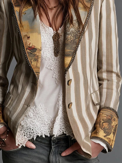 Sara | Blazer bohemio de rayas con solapas estampadas