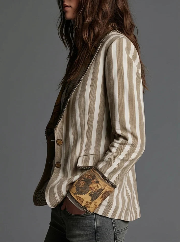 Sara | Blazer bohemio de rayas con solapas estampadas