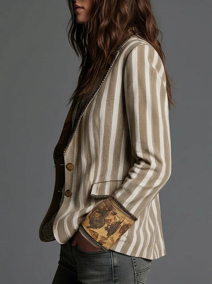 Sara | Blazer bohemio de rayas con solapas estampadas