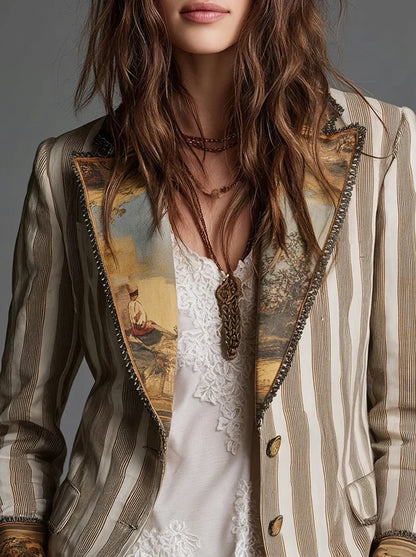 Sara | Blazer bohemio de rayas con solapas estampadas