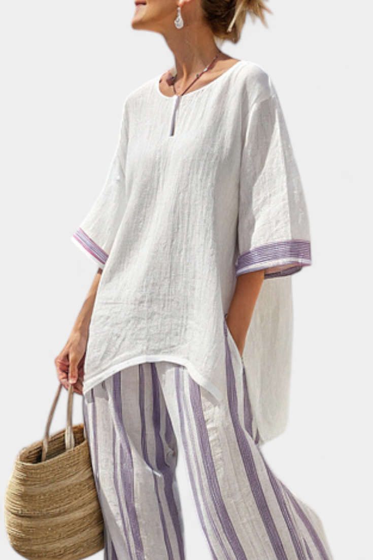 Luxmere | Blusa cómoda y relajada y pantalones de bambú de rayas