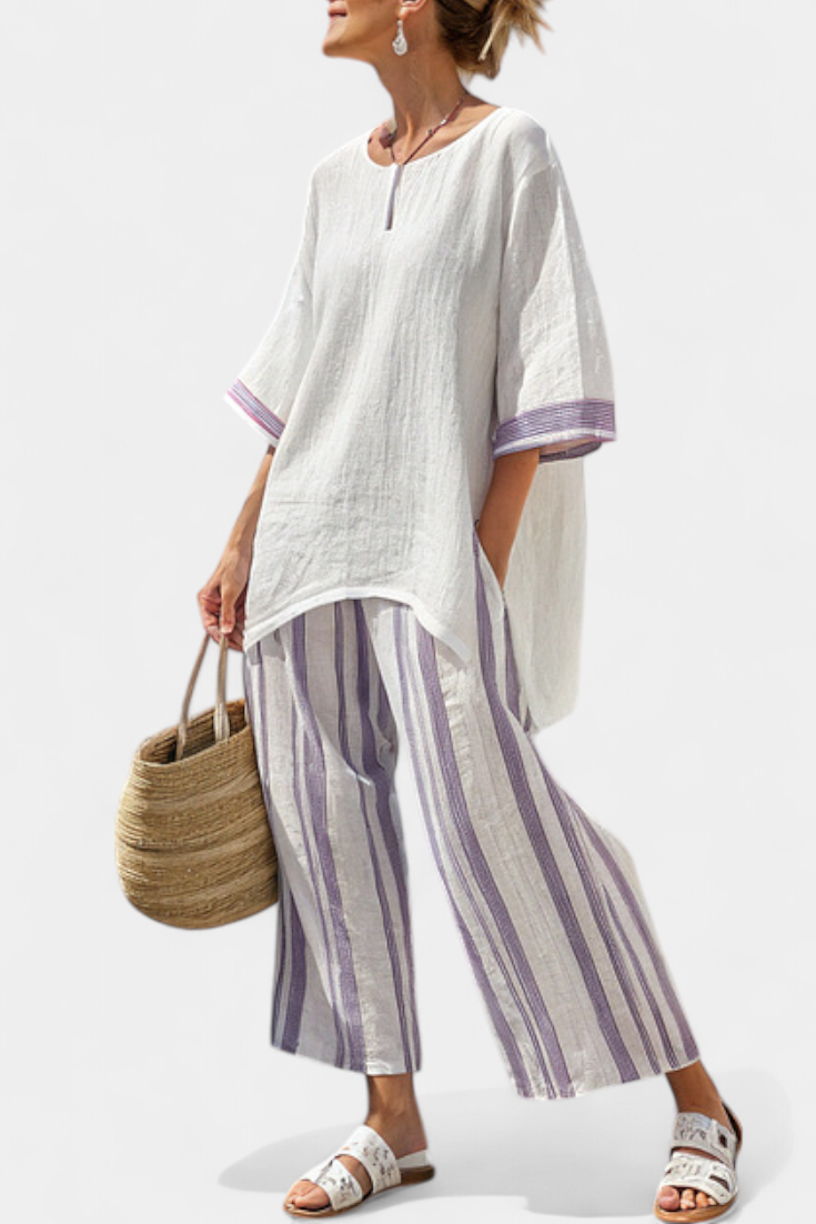 Luxmere | Blusa cómoda y relajada y pantalones de bambú de rayas