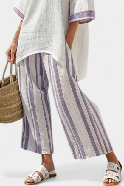 Luxmere | Blusa cómoda y relajada y pantalones de bambú de rayas