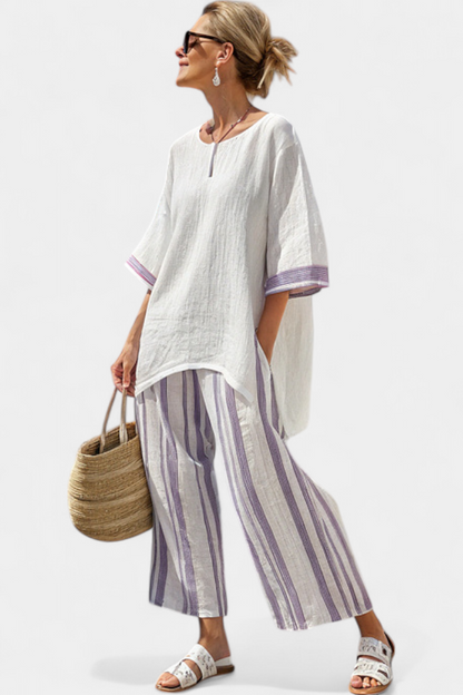 Luxmere | Blusa cómoda y relajada y pantalones de bambú de rayas