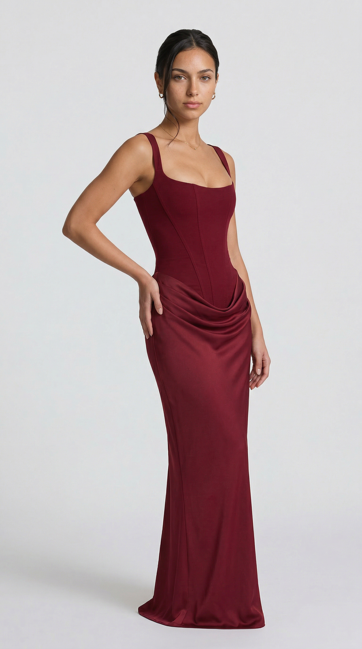 Julie | Vestido maxi de corte reloj de arena - Burdeos