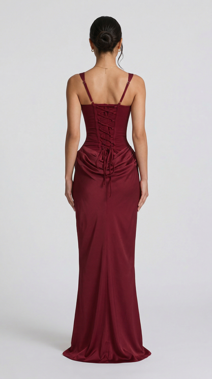 Julie | Vestido maxi de corte reloj de arena - Burdeos