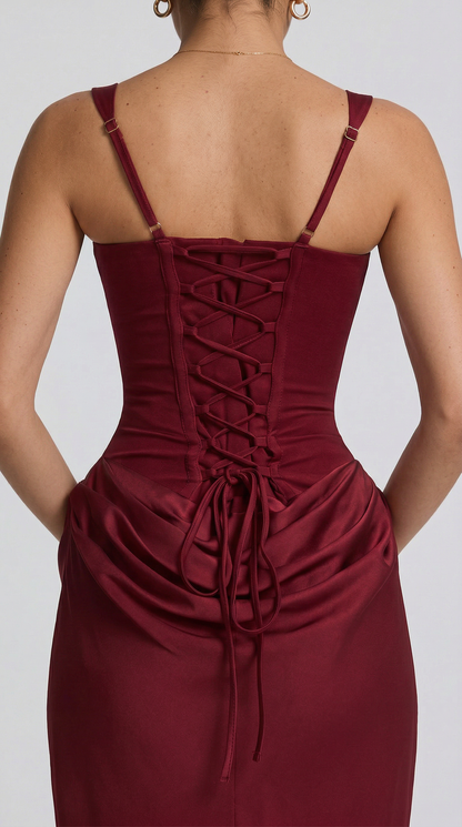 Julie | Vestido maxi de corte reloj de arena - Burdeos