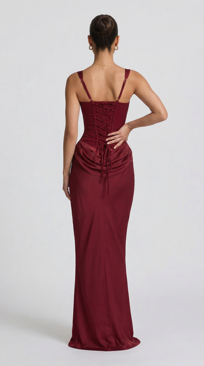 Julie | Vestido maxi de corte reloj de arena - Burdeos