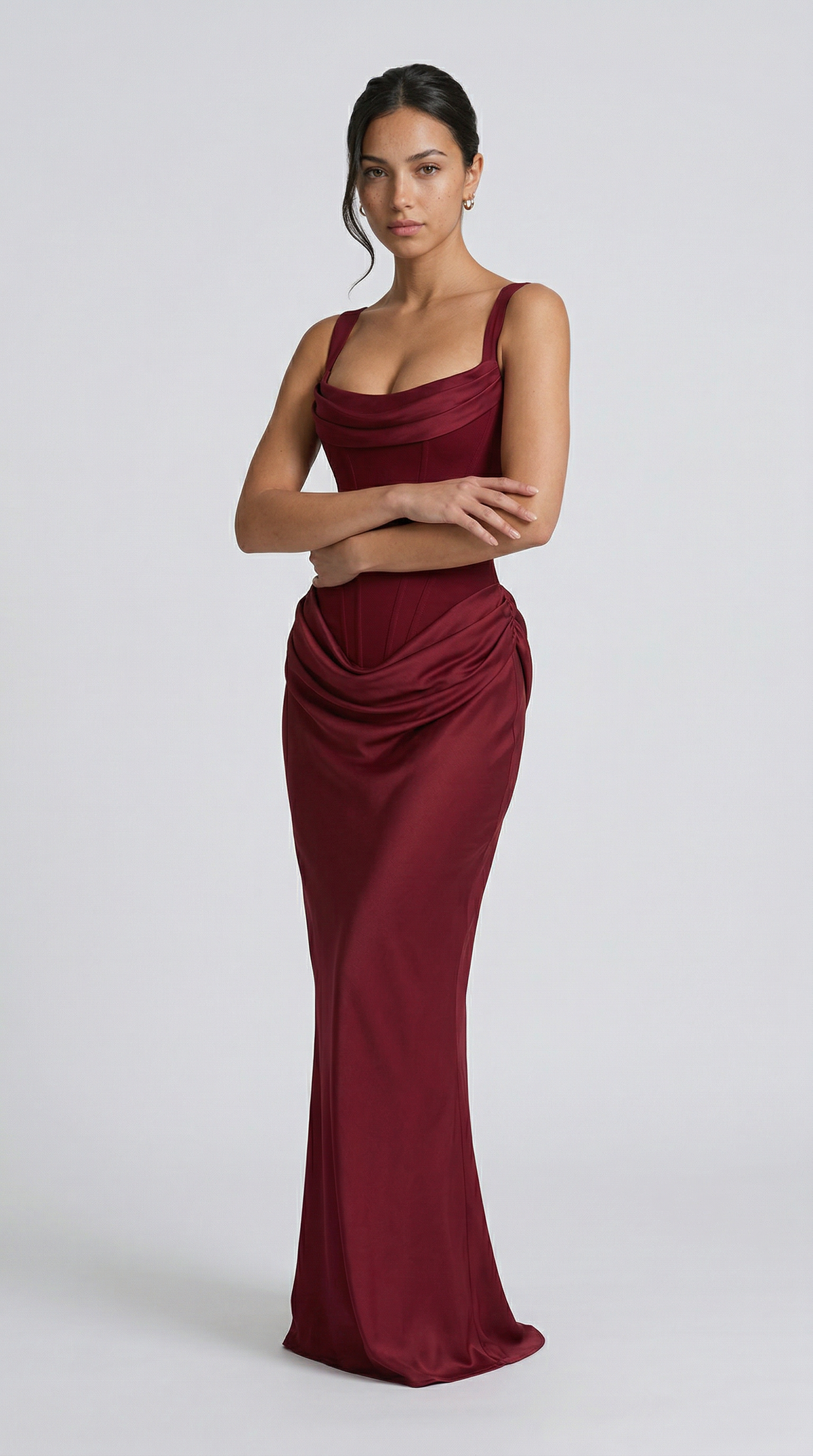Julie | Vestido maxi de corte reloj de arena - Burdeos