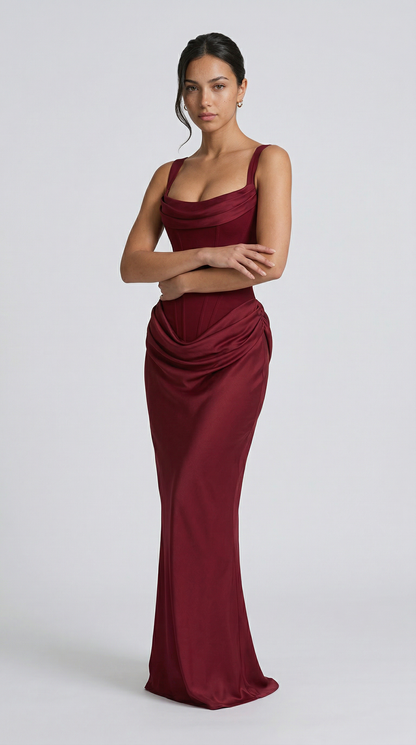 Julie | Vestido maxi de corte reloj de arena - Burdeos