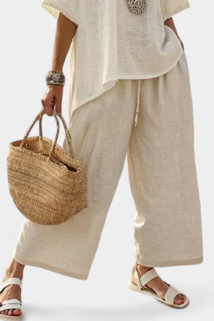 Drevon | Blusa minimalista cómoda y pantalones de pierna ancha
