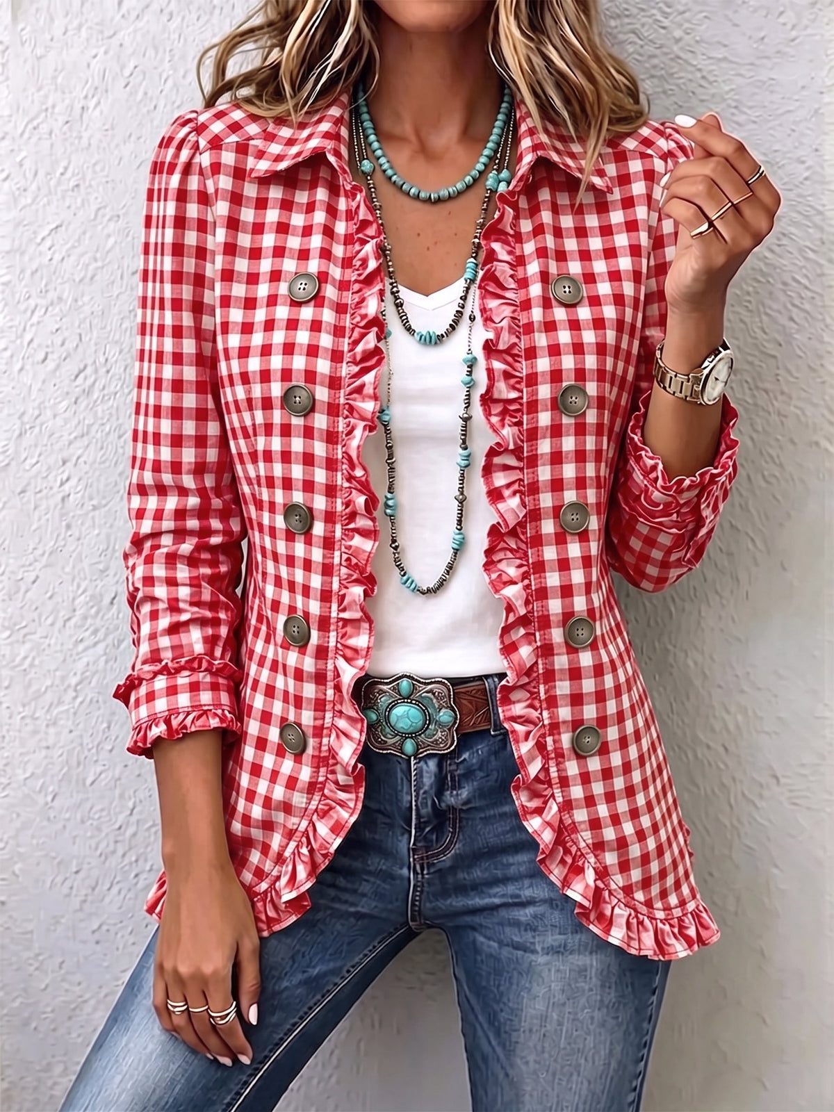 Encarna | Chaqueta de cuadros vichy con volantes