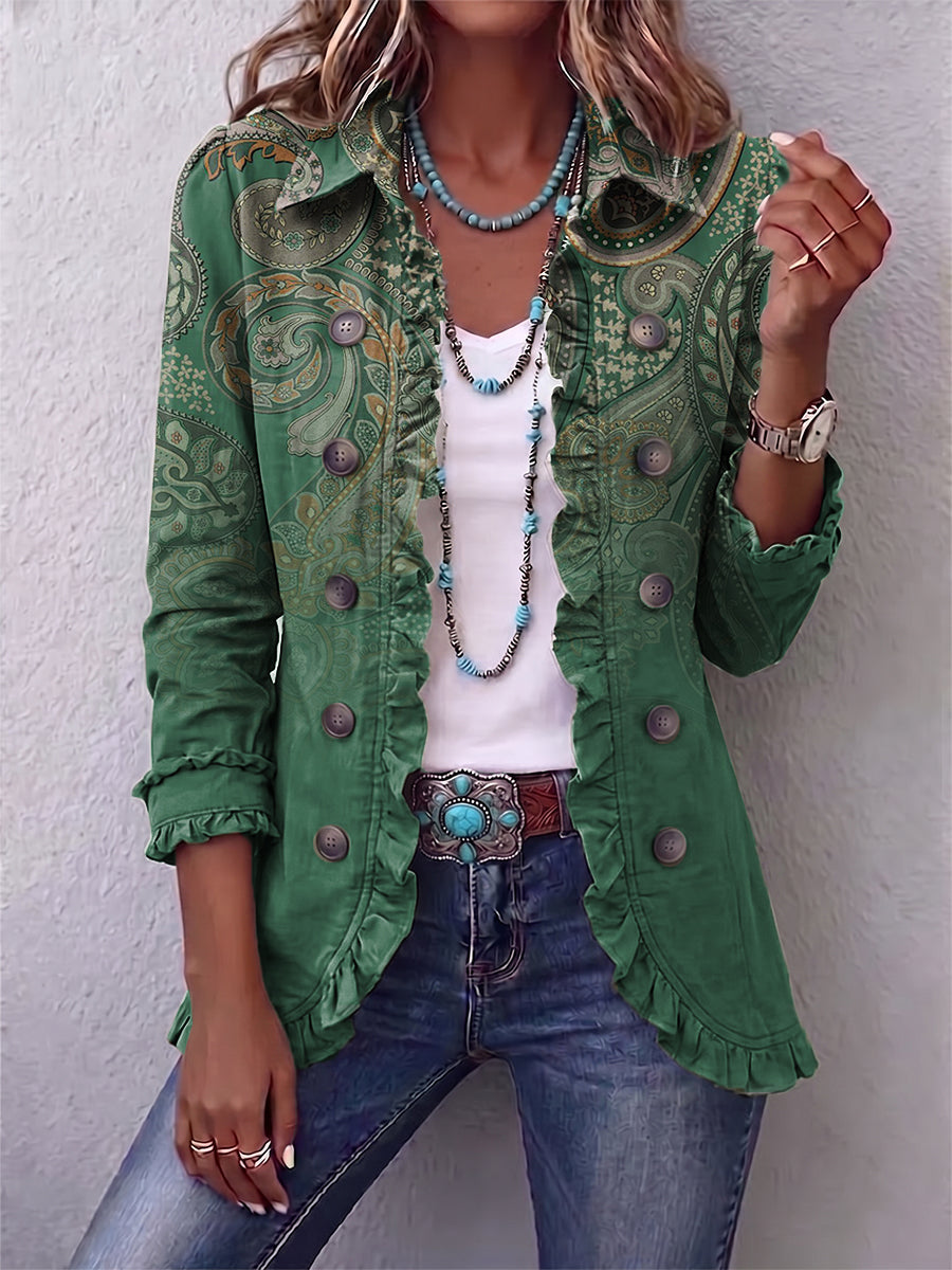 Teodora | Chaqueta cachemira verde con volantes