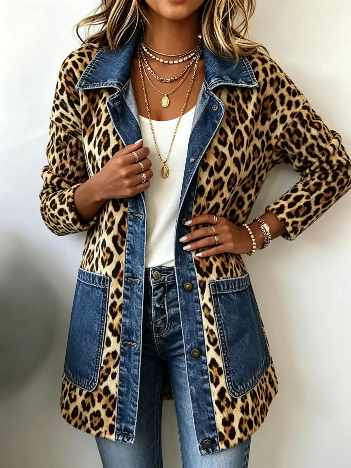 Nieves | Chaqueta larga de leopardo con vaquero