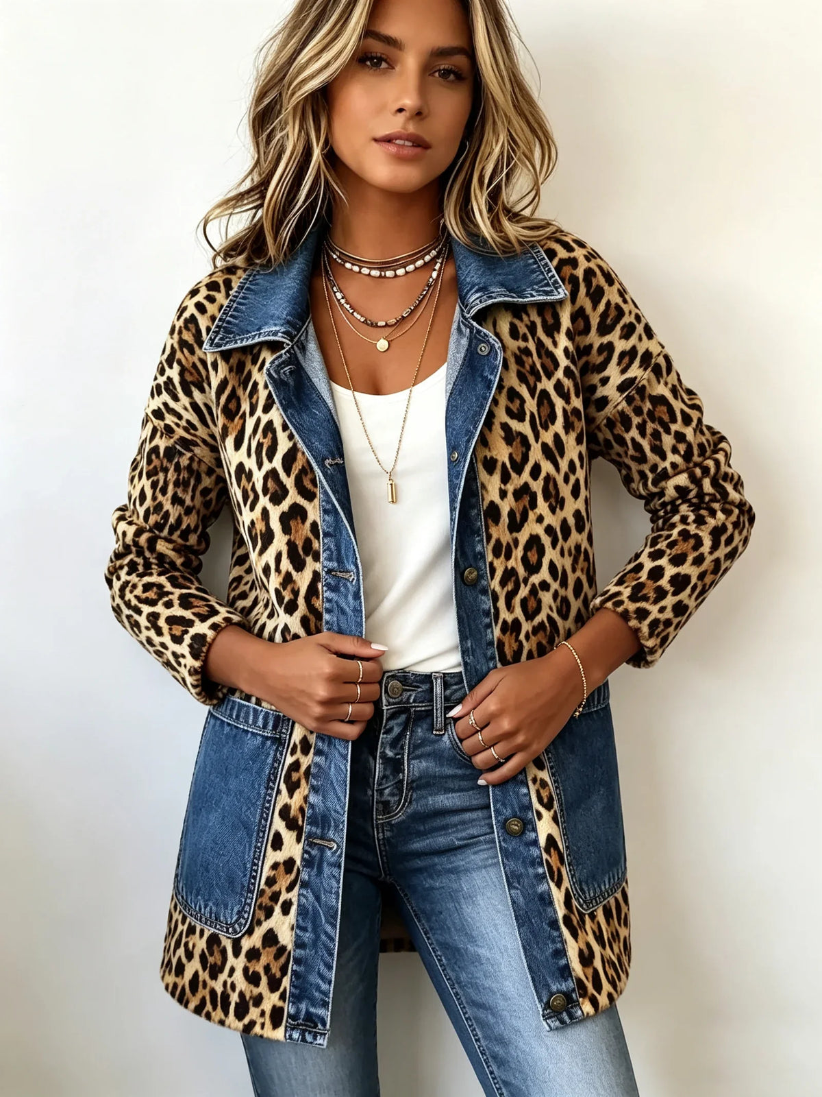 Nieves | Chaqueta larga de leopardo con vaquero