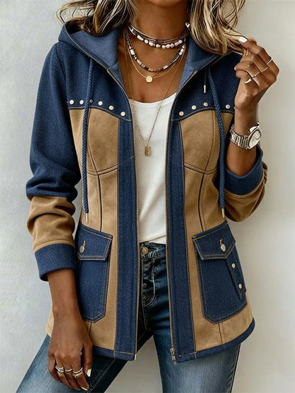 Valeria | Chaqueta con capucha en marino y camel