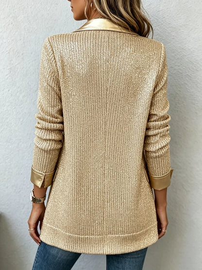 Aurelia | Blazer de punto dorado con ribetes de polipiel